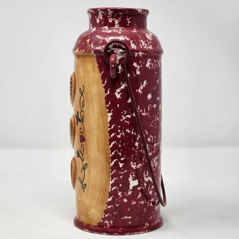 Patchwork Red Pottery Water Carrier/Vase With Handle YellowRedGreenWhite‎